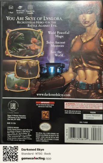 Darkened Skye Nintendo GameCube, NTSC box back