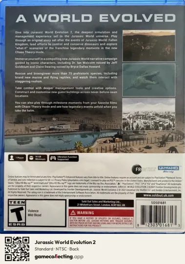 Jurassic World Evolution 2 PlayStation 5, NTSC box back