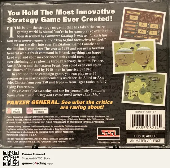 Panzer General PlayStation, NTSC box back