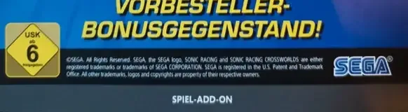 Sonic Racing: CrossWorlds, the USK square on its front