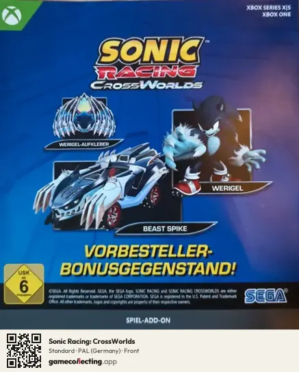 Sonic Racing: CrossWorlds Xbox Series X, Germany box front