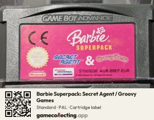 Barbie Superpack: Secret Agent / Groovy Games Game Boy Advance, PAL cartridge label