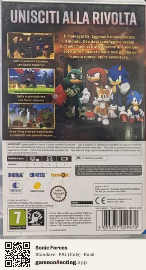 Sonic Forces Nintendo Switch, Italy box back