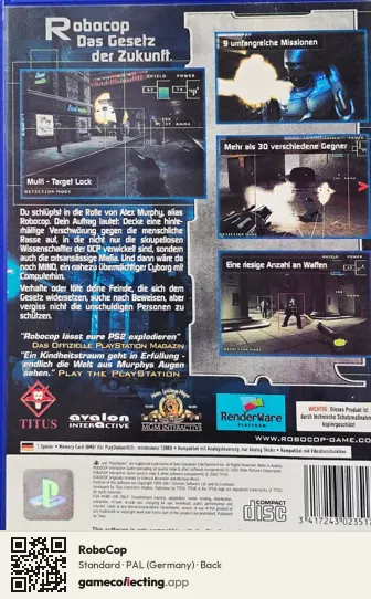 RoboCop PlayStation 2, Germany box back