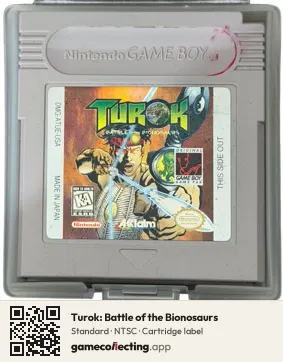 Turok: Battle of the Bionosaurs Game Boy, NTSC cartridge label