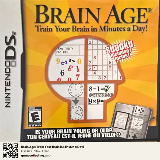 Brain Age: Train Your Brain in Minutes a Day! Nintendo DS, NTSC box front