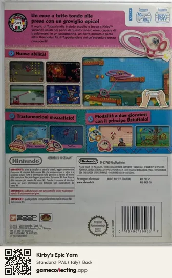 Kirby's Epic Yarn Nintendo Wii, Italy box back