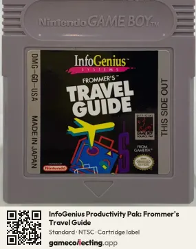 InfoGenius Productivity Pak: Frommer's Travel Guide Game Boy, NTSC cartridge label