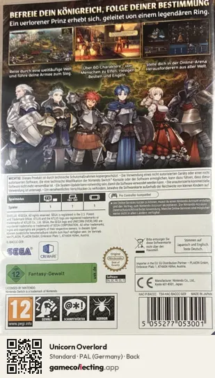 Unicorn Overlord Nintendo Switch, Germany box back