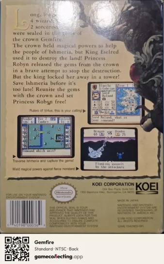 Gemfire Nintendo Entertainment System, NTSC box back