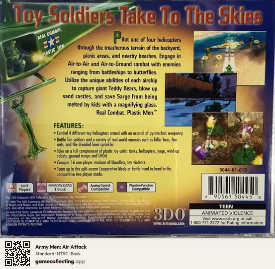 Army Men: Air Attack PlayStation, NTSC box back