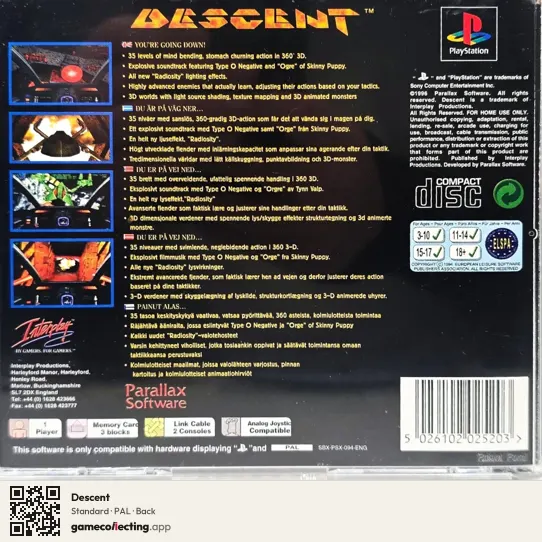 Descent PlayStation, PAL box back