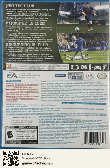FIFA 13 Nintendo Wii U, NTSC box back