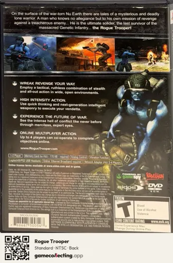 Rogue Trooper PlayStation 2, NTSC box back