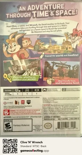 Clive 'N' Wrench Nintendo Switch, NTSC box back