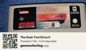 The Duel: Test Drive II Super Nintendo Entertainment System, PAL cartridge label