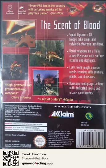 Turok: Evolution Nintendo GameCube, PAL box back