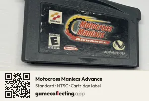 Motocross Maniacs Advance Game Boy Advance, NTSC cartridge label