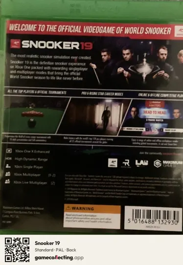 Snooker 19 Xbox One, PAL box back