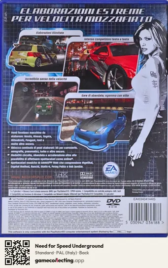 Need for Speed Underground PlayStation 2, Italy box back