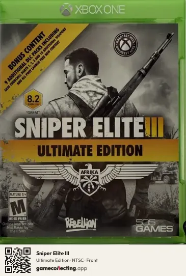 Sniper Elite III Xbox One, NTSC box front