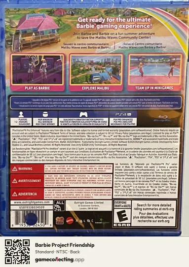 Barbie Project Friendship PlayStation 4, NTSC box back