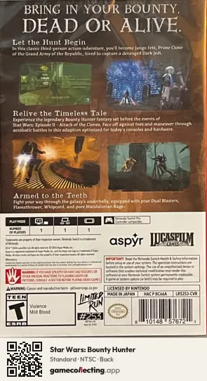 Star Wars: Bounty Hunter Nintendo Switch, NTSC box back