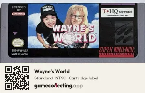 Wayne's World Super Nintendo Entertainment System, NTSC cartridge label