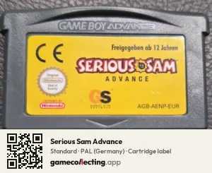 Serious Sam Advance Game Boy Advance, PAL cartridge label