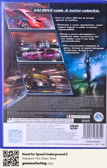 Need for Speed Underground 2 PlayStation 2, Italy box back