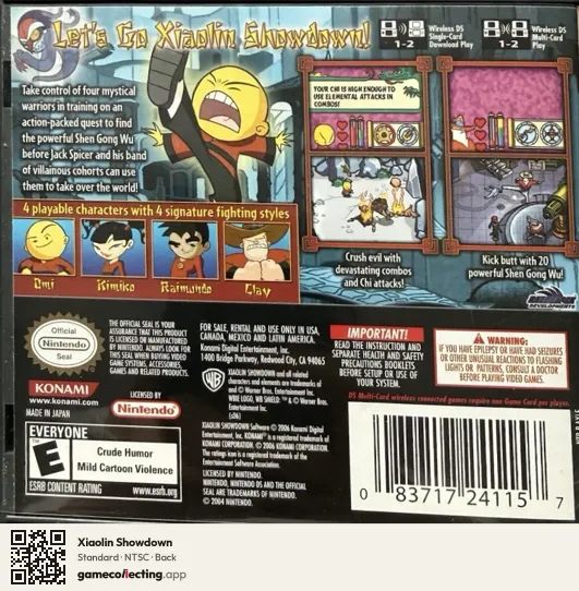Xiaolin Showdown Nintendo DS, NTSC box back