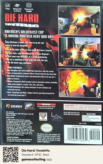 Die Hard: Vendetta Nintendo GameCube, NTSC box back
