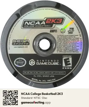 NCAA College Basketball 2K3 Nintendo GameCube, NTSC disc