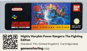 Mighty Morphin Power Rangers: The Fighting Edition Super Nintendo Entertainment System, PAL cartridge label