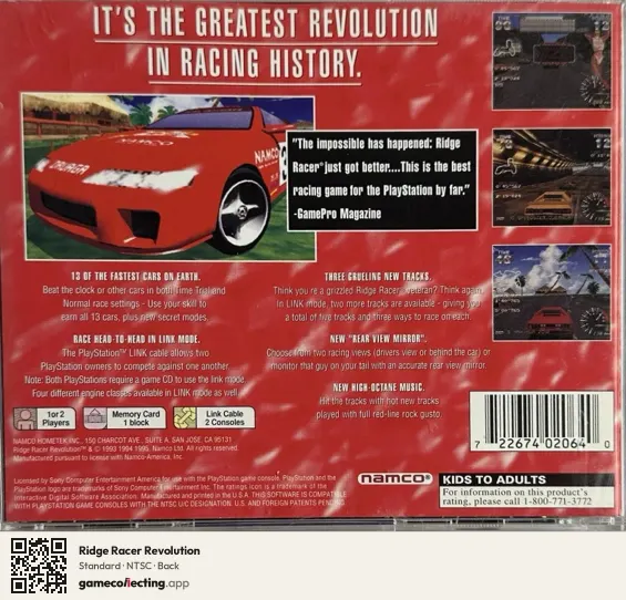 Ridge Racer Revolution PlayStation, NTSC box back
