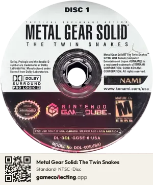 Metal Gear Solid: The Twin Snakes Nintendo GameCube, NTSC disc
