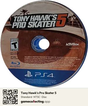 Tony Hawk's Pro Skater 5 PlayStation 4, NTSC disc