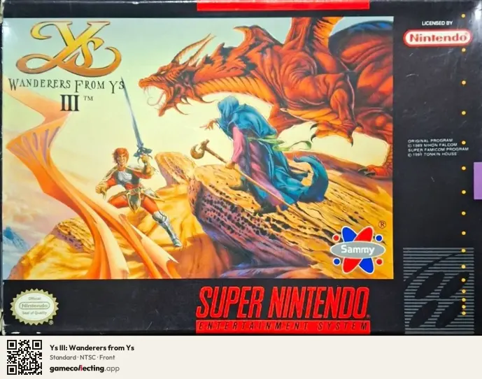 Ys III: Wanderers from Ys Super Nintendo Entertainment System, NTSC box front