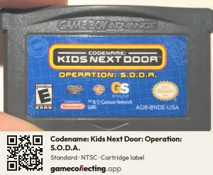 Codename: Kids Next Door: Operation: S.O.D.A. Game Boy Advance, NTSC cartridge label