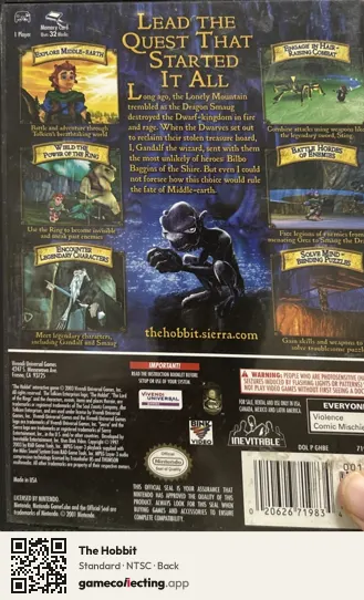 The Hobbit Nintendo GameCube, NTSC box back
