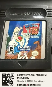 Earthworm Jim: Menace 2 the Galaxy Game Boy Color, NTSC cartridge label