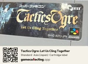 Tactics Ogre: Let Us Cling Together Super Nintendo Entertainment System, Asia cartridge label