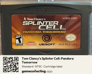 Tom Clancy's Splinter Cell: Pandora Tomorrow Game Boy Advance, NTSC cartridge label