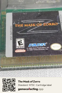 The Mask of Zorro Game Boy Color, NTSC cartridge label