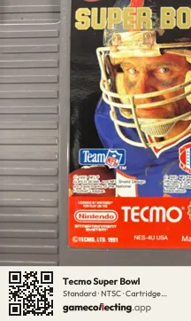 Tecmo Super Bowl Nintendo Entertainment System, NTSC cartridge label