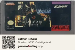 Batman Returns Super Nintendo Entertainment System, NTSC cartridge label