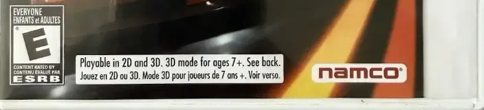 Ridge Racer 3D, the ESRB box on its front