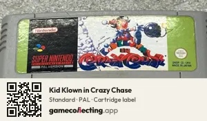Kid Klown in Crazy Chase Super Nintendo Entertainment System, PAL cartridge label