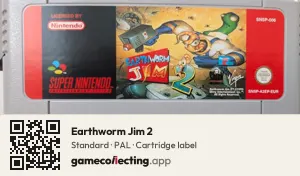 Earthworm Jim 2 Super Nintendo Entertainment System, PAL cartridge label
