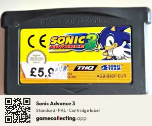 Sonic Advance 3 Game Boy Advance, PAL cartridge label